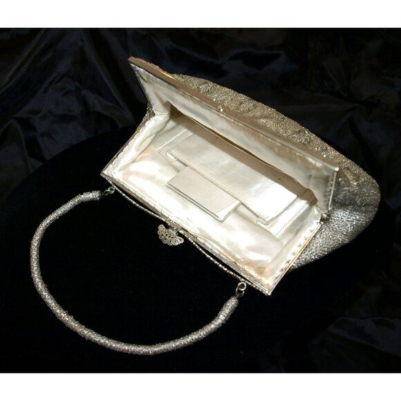 Antique Beaded Purse Heavily Beaded with Silvered Mercury Glass Beads Silver - Picture 5 of 12